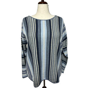 Chaps Sweater Womens XL Blue Vertical Striped Pullover Beachy Coastal Boho NWT